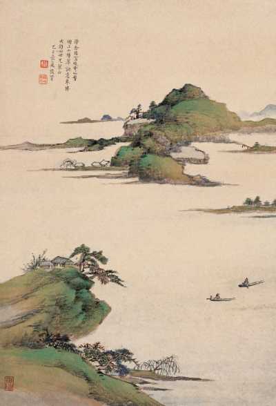 萧俊贤 己巳（1929年）作 湖上山横翠 立轴